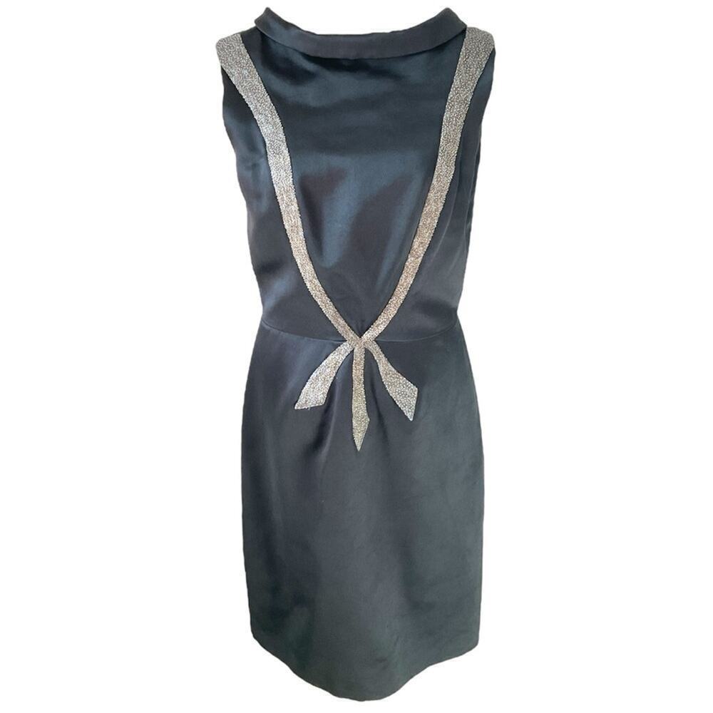 Nina Ricci Black Silk Beaded Sheath Dress Size 38